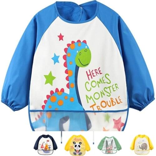 Cute Baby Bibs Toddler Baberos Bavoir Waterproof Long Sleeve Apron Cartoon Animals Children Feeding Smock Bib Baby Stuff