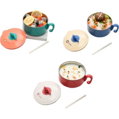 28EC 260ml Baby Stainless Steel Straw Insulation Bowl Kids Children Tableware Food Box with Lid Kids Dish Feeding Plate Utensils
