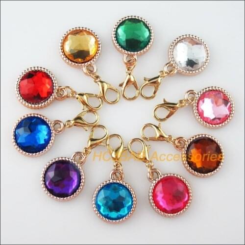 Fashion 10 New Round Charms Mixed Acrylic KC Gold Color With Lobster Claw Clasps 15.5x19mm