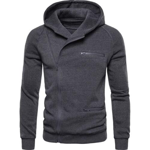 Men Hooded Hoodie Sweatshirt Casual Coat Mens Hoodie with Diagonal Zipper Design