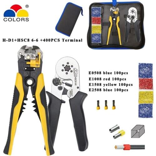 Crimping stripping cutting pliers kit HSC8 6-6 23-10AWG with tubular terminals 400pcs/box electrical crimping tool clamp set