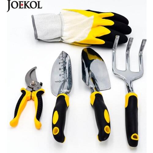 Garden Tool Sets 5PCS Heavy Duty Hand Trowel Transplanter Trowel Cultivator Hand Rake Pruning Shears Gardening Gloves