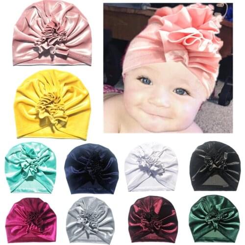 New Velvet Baby Hat for Girls Flower Winter Hats for Kids Beanie Cap Elastic Baby Turban Hat Toddler Photography Props 11 Colors