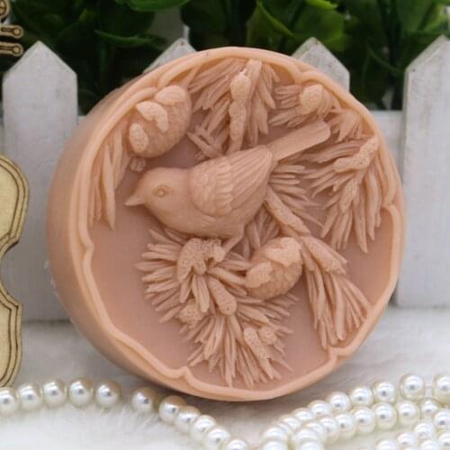 New Product!!1pcs Bird with Pine Tree Branch(zx280) Food Grade Silicone Handmade Soap Mold Crafts DIY Mould