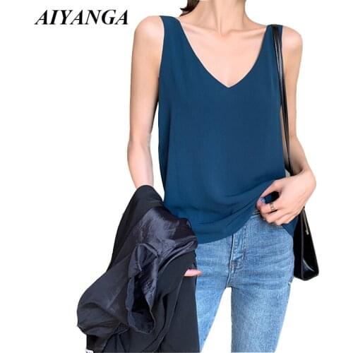 New Sexy Chiffon Womens Vest 2019 Summer Vest For Women Sleeveless Blouses V Neck Casual Loose Pullovers Shirts Plus Size Tops