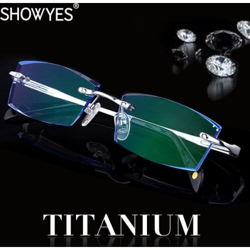 Titanium Rimless Reading Glasses Men Readers Eyeglasses Diopter Frameless Gradient Blue Diamond Cutting Ti Presbyopic Hyperopia