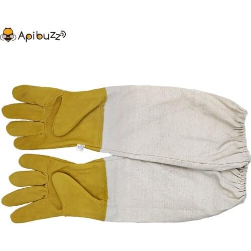 Apibuzz Goatskin Beekeeping Gloves with Canvas Cuff Apiculture Equipment Bee Farm Tool Supplies