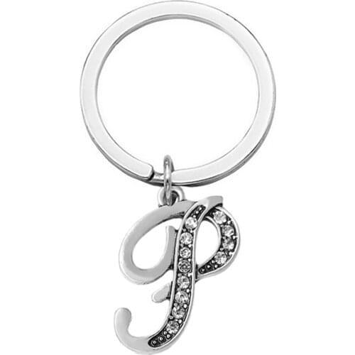 Popular Metal English Letter P Q R Charm Keychain Rhinestone Crystal Capital alphabet A-Z Pendant Keyring
