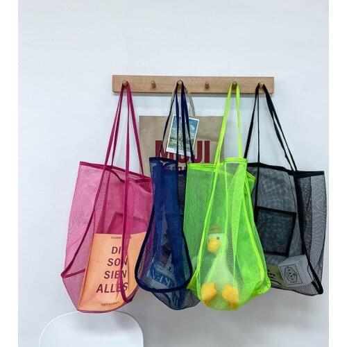 Portable Fruit Grocery Shopping Bag Shoulder Bag Mesh Totes Net Beach Bag Children mesh Storage Bag Beach Toy Baskets Handbag