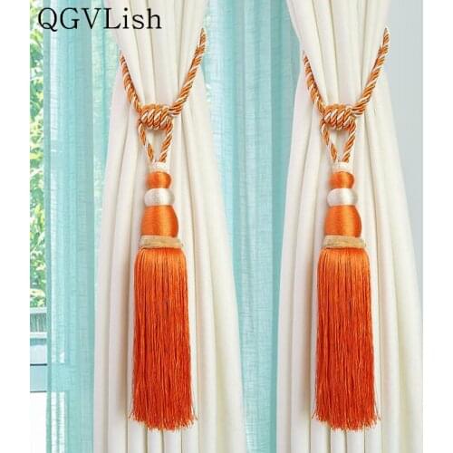 QGVLish 2Pcs Curtain Tassel Fringe Tiebacks Ropes Hanging Belt Balls Curtain Buckles Clasp Clips Curtain Accessories Tie Backs