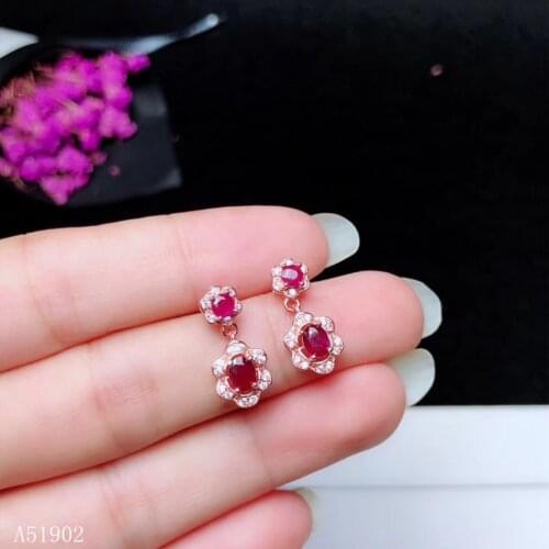 KJJEAXCMY Supporting detection 925 sterling silver inlaid natural ruby earrings new female models support testing