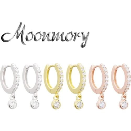 Moonmory 925 Sterling Silver Zircon Round Pendant Drop Earring For Women 2020 Crystal Evil Eye Dangle Huggies Earring Jewelry