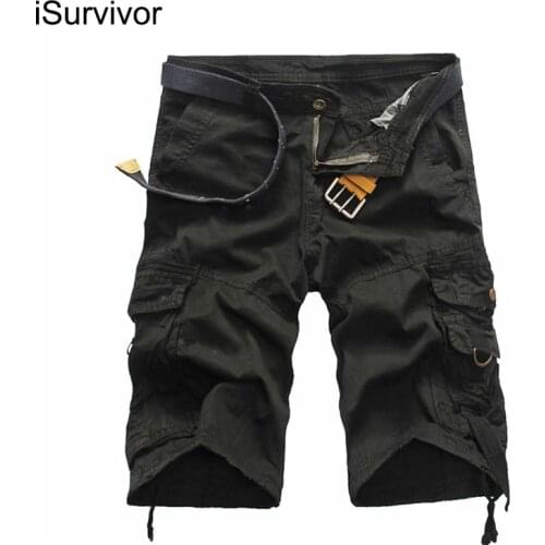 ISurvivor 2021 Men Summer Shorts Hombre Male Casual Fashion Slim Fit Large Size Knee Length Solid Color Cargo Shorts Pants Men