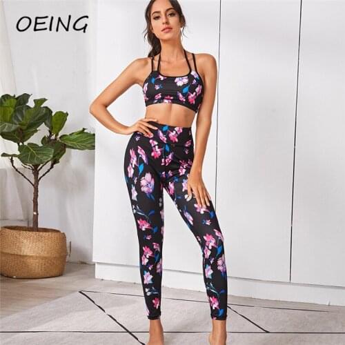 Floral Print Sport Sets Yoga Clothing Workout Jogging Tracksuit Tights Quick Dry Bras and Seamless Legging Set