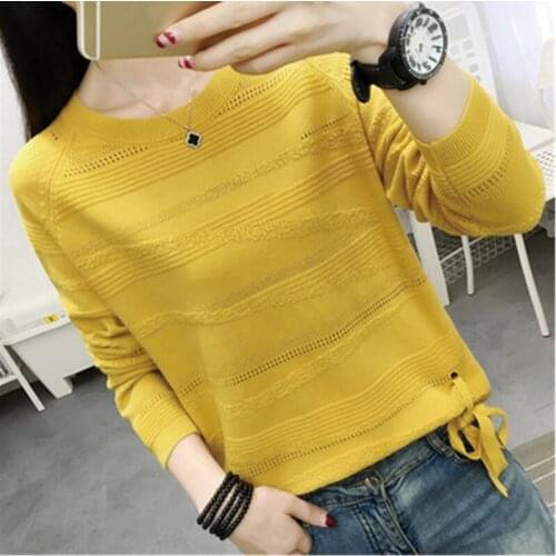 Sweater Women Loose 2020 New Spring Autumn Korean Fashion Hollow Long Sleeve Pullover Short All-match knitting Sweaters Female