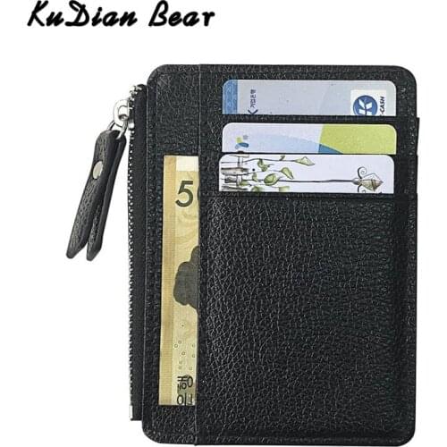 KUDIAN BEAR Slim Credit Card Holder Mini Wallet With Zipper Coin Pocket Men PU Leather ID Card Case Porta Tarjetas BID258 PM49