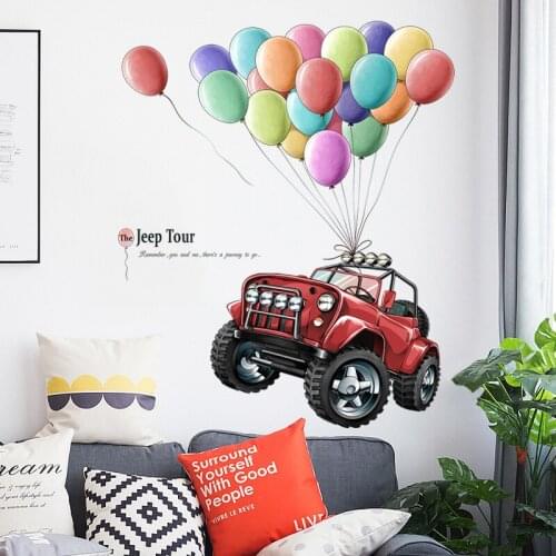Creative Car Balloons Wall Stickers for Kids Rooms Bedroom Living Room Wall Decorations Decals DIY Vinyl Wallpaper Art Posters