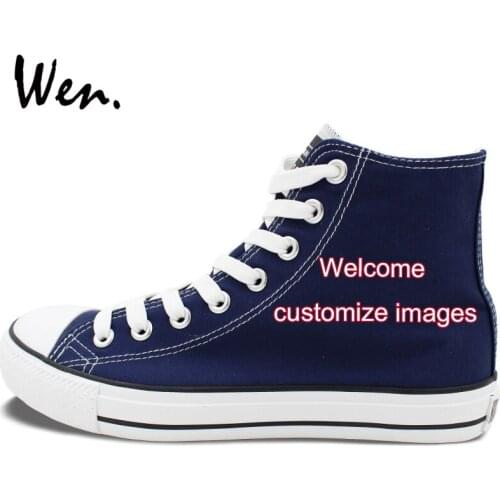 Wen Hand Painted High Top Blue Canvas Shoes Customize Offer Pictures You Like Accept Bargain According to Complexity