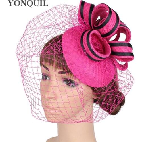 Imitation Sinamay Fascinator Hats Wedding Hoop Veils Mesh Hats Bridal Hair Accessories Womens Day Holiday Church Chapeau Cap