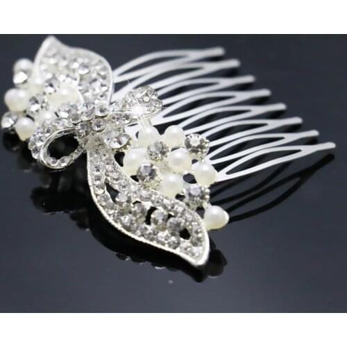 2021 Wedding Crystal Bowknot Hairpin Hair Fashion Pearl Diamante Comb Hair Clips For Women Bridal Jewelry Accessories Wholesale