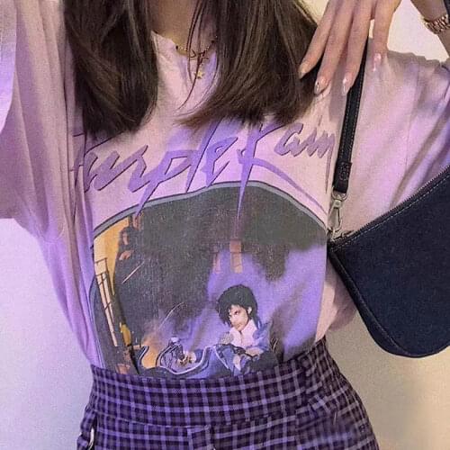 Футболка женская Vintage Graphic Women 2020 New Short Sleeve Purple Stylish Printed Tops Summer Cotton Loose T Shirt Female Top
