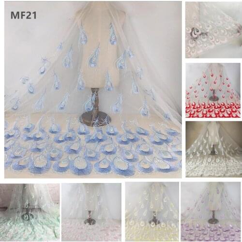 Zsbszc Delicate peacock feathers pattern Embroidery Lace Fashion Clothes DIY Dress Mesh Fabric sewing fabric MF21
