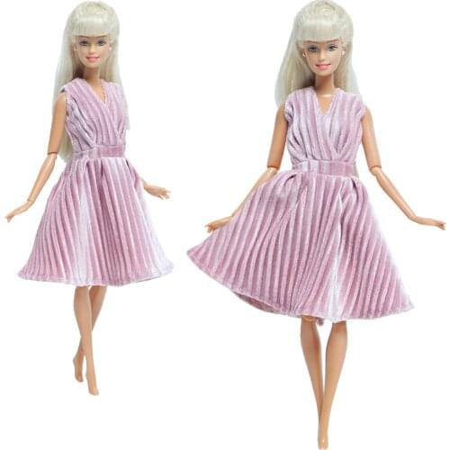 1 Set Sweet Pink V-neck Sleeveless Dress Elegant Dating Party Short Gown Clothes for Barbie Doll Accessories Girls Toy