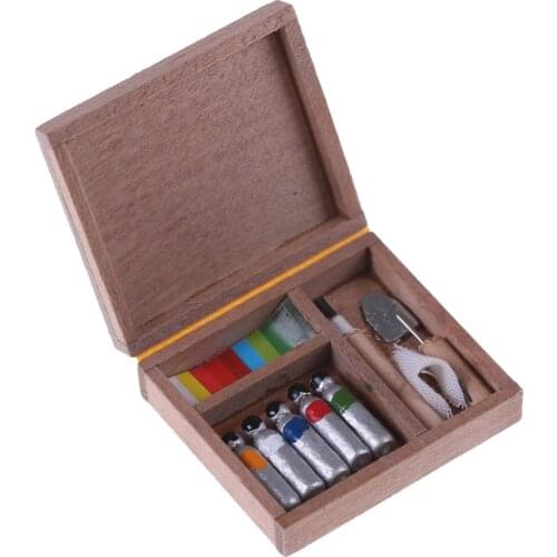 1PC 1:12 Mini Painting Box Pigment Sticks Paint Box Doll House DIY Dolls House Parts Toy Dollhouse Miniature Accessories