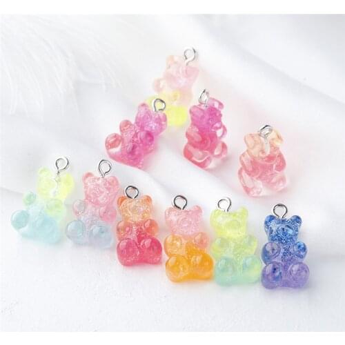 10pcs Bear Charms Resin Cabochons Glitter Gummy Candy Necklace Keychain Pendant DIY Making Accessories