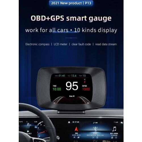 Car HUD head-up display Car Smart Digital Multi-Function P13 Alarm Meter Temperature Gauge Digital Voltage Speed Meter Alarm