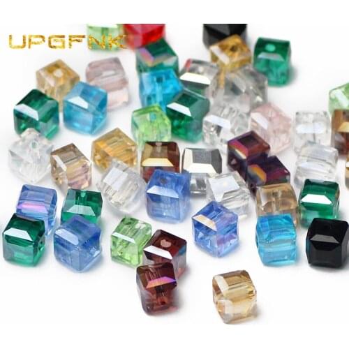 UPGFNK 6mm Square shape Austrian crystal Glass beads 50Pcs charm Loose Spacer beads for Jewelry making bracelet DIY accessories