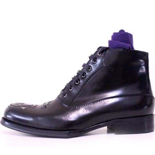 High top formal shoes for men handmade genuine leather black Embroidery business shoes lace up men shoes