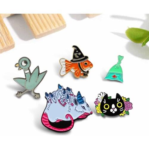 Animal Enamel pins Goldfish mouse rat duck bird black Cat brooches for party Lapel pin badge Cartoon jewelry gifts for women