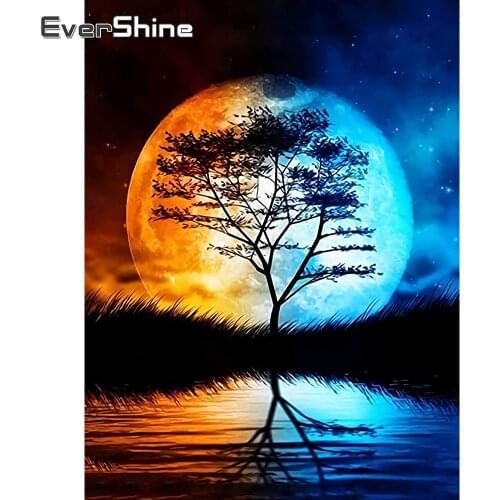 EverShine Diamond Embroidery DIY Moon Diamond Painting Full Drill Square Tree Rhinestones Picture Mosaic Scenic Handmade Hobby