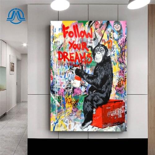Graffiti Wall Art Posters Follow Your Dreams Monkey Picture Gorilla Canvas Painting for Living Room Abstract Animal Art No Frame