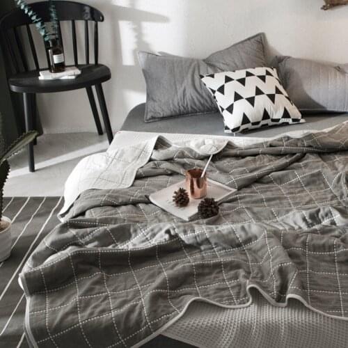 Cotton Gauze Blankets for Beds Bedroom Thin Summer Quilt Grey Plaid Bedspread for King Double Bed Sofa Covers Throw Blankets