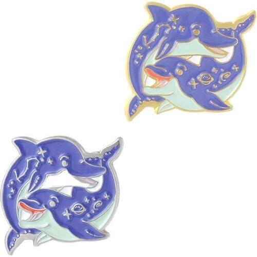 HOSENG Cute Blue Ocean Dolphin Starry Sky Animals Brooch Romantic Lapel Bag Pins Jewelry Gift Alloy Elegant Enamel Badge HS_547