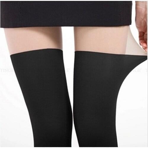 College style stitching fake high tube pantyhose black ladys silk socks