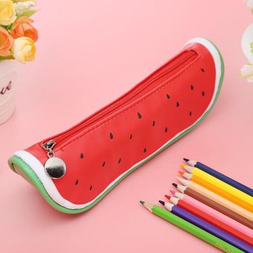 Creative Cute Kawaii Pencil Case Watermelon Orange PU Leather Pencil Bag Children School Supplies Stationery