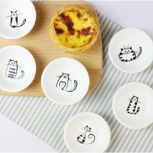 Cute Cat Mini Size Pigments Ceramics Soy Dish Sauce Vinegar Jams Marmalade Dishes Kitchen Small Plate Tableware Novelty Gift Set