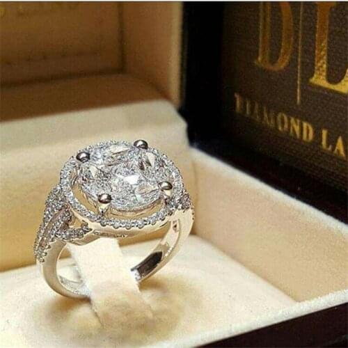 Fashion Round Zircon Crystal Rings For Women Engagement Party Wedding Jewelry Female Hand Accessories Size 5-11