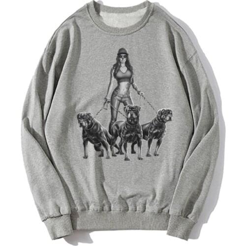 Fashion Hot Pin Up Holding 3 Rottweilers Hoodie Funny Men Unisex Pullover Hoodies Sweatshirt Harajuku Streetwear