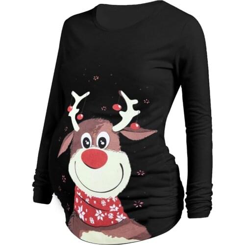 Trendy Top Tees For Pregnant Women Cute Elk Print Maternity Clothes New Year Christmas Pregnancy Shirt Tops Xmas Clothing