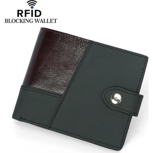 DKER Genuine Leather Mens Wallet with Hasp New European & American Rfid Patchwork Short Male Purse