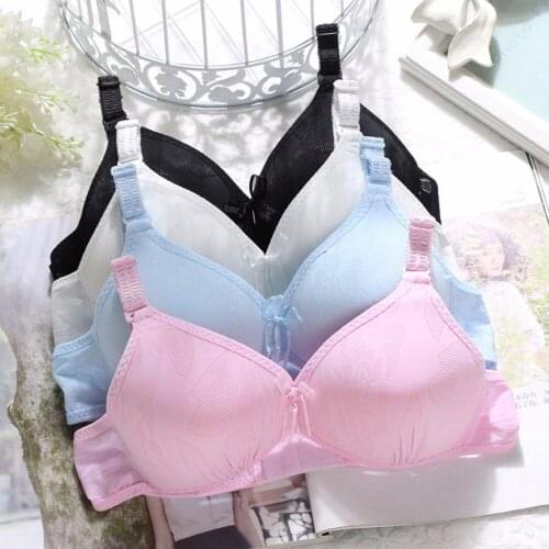 Teenage Girl Cute Bowknot Underwear Puberty Student Cotton Bra Wire Free Pleated
