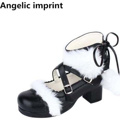 Angelic imprint new woman mori girl lolita cosplay shoes lady mid heels pumps women princess dress party shoes sweet balls 33-47