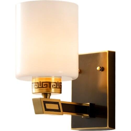New Chinese all copper glass wall lamps bedroom Bathroom modern living room black luxury wall sconces lights study deco lighting