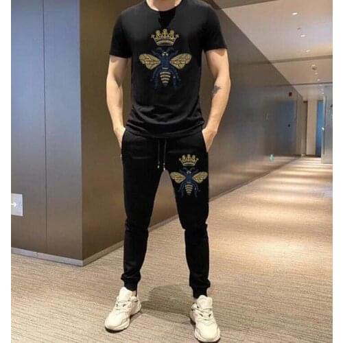 New Fashion Mens sets Men Casual Lightweight Summer Men Joggers Rhinestone design tracksuit
