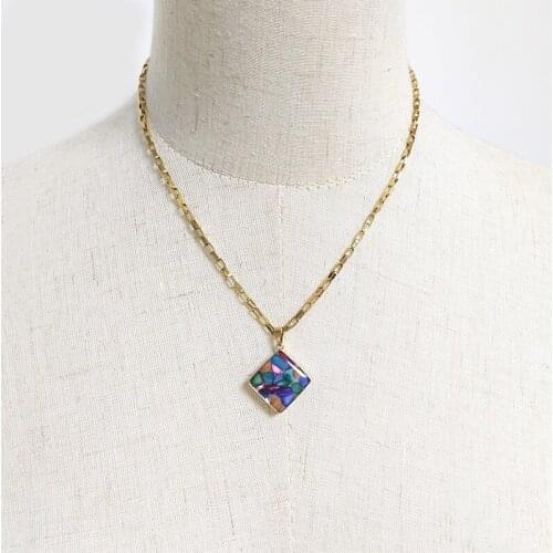Boho style long stainless steel chain necklace colorful heart-shaped square pendant trendy charm accessory punk goth collares