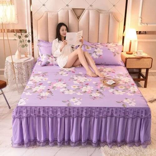 Bedsheet Floral Colorful Queen King Size with Two Pillow Covers 100% Pure Cotton Double Bed Sheet Ruffled Soft